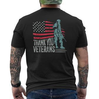 American Flag Thank You Veterans Proud Veteran Mens Back Print T-shirt | Mazezy
