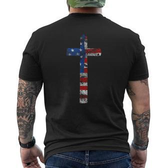 American Flag Usa Cross Christian Faith Patriotic Mens Back Print T-shirt - Thegiftio UK