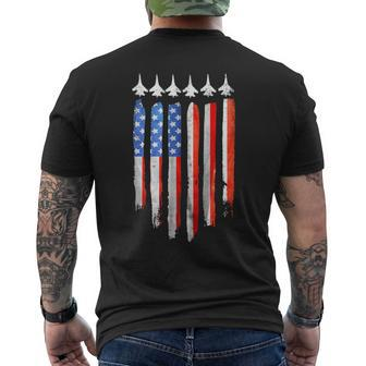 American Flag Usa Fighter Jet Patriot F16 Formation Men's T-shirt Back Print - Monsterry