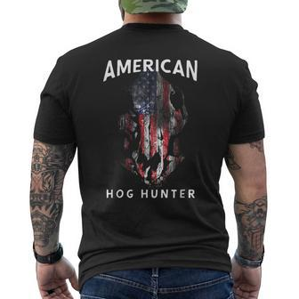 American Hog Hunter Patriotic Wild Hog Skull Men's T-shirt Back Print - Monsterry