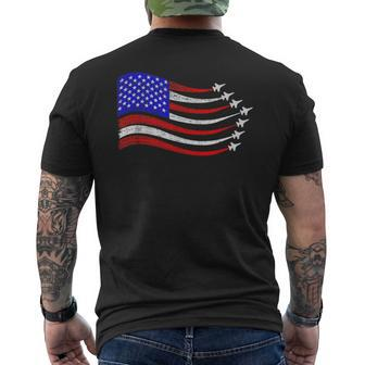 American Patriotic Fighter Jets Usa Flag Waving 4Th Of July Men's T-shirt Back Print | Mazezy CA