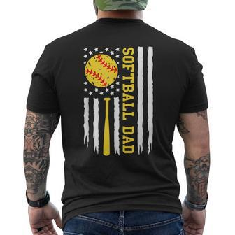 American Us Flag Softball Dad Fathers Day Idea For Dad Men's T-shirt Back Print - Thegiftio UK