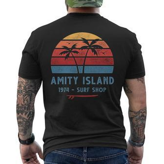 Amity Island Surf 1974 Surf Shop Sunset Surfing Vintage Men's T-shirt Back Print | Mazezy