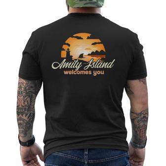 Amity Island Welcomes You Sunset Shark Men's T-shirt Back Print - Monsterry AU