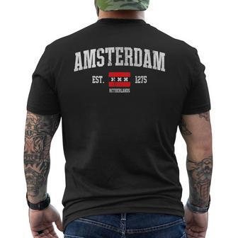 Amsterdam Flag Est 1275 Netherlands Souvenir Retro Men's T-shirt Back Print - Monsterry CA