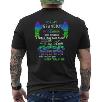 Angle Wing For My Grandpa Is Heaven I Hide My Tears When I Say Your Name Mens Back Print T-shirt | Mazezy