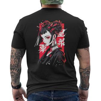 Anime Manga Cyberpunk Aesthetic Techwear Harajuku Punk Black T-Shirt mit Rückendruck - Seseable