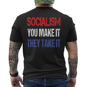 Anti-Socialism Saying Red White Blue Capitalist Men's T-shirt Back Print - Monsterry AU