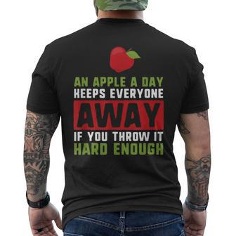 An Apple A Day Keeps Anyone Away If You Throw It Hard Enough Men's T-shirt Back Print - Monsterry