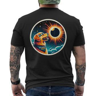 April 2024 Solar Eclipse Dog Wearing Solar Eclipse Glasses Men's T-shirt Back Print - Seseable