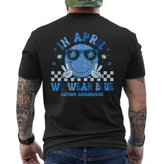 In April We Wear Blue Autism Awareness Hippie Face Men's T-shirt Back Print | Mazezy