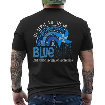 In April We Wear Blue For Child Abuse Prevention Awareness Men's T-shirt Back Print | Mazezy