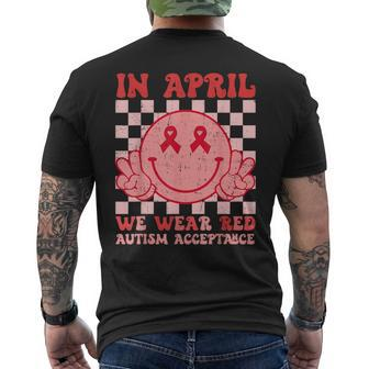 In April We Wear Red Instead Autism People Acceptance Men's T-shirt Back Print - Seseable