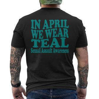 In April We Wear Teal Sexual Assault Awareness Month Groovy Men's T-shirt Back Print - Monsterry AU