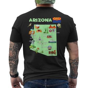 Arizona State Map Us Tourist Attractions Cities Flag Men's T-shirt Back Print - Monsterry CA