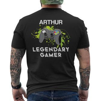 Arthur Name Personalized Grunge Legendary Gamer Men's T-shirt Back Print - Seseable