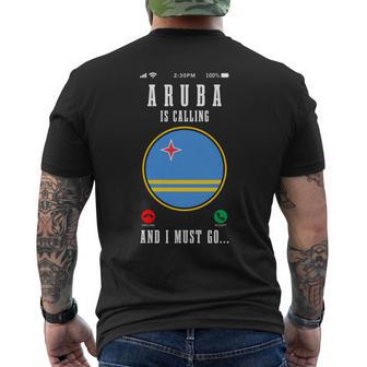 Aruba Is Calling And I Must Go Travel Aruba Flag Men's T-shirt Back Print - Monsterry AU