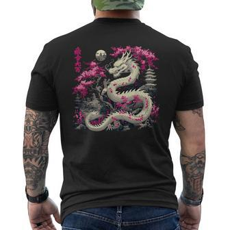 Asian Cherry Blossom Chinese Dragon Men's T-shirt Back Print - Seseable