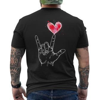 Asl I Love You Hand Sign Language Heart Valentine's Day Men's T-shirt Back Print - Seseable