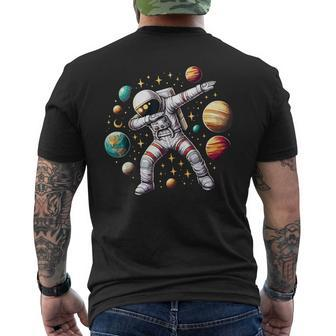 Astronaut Dabbing In Space Cosmic Galaxy Adventure Men's T-shirt Back Print - Monsterry