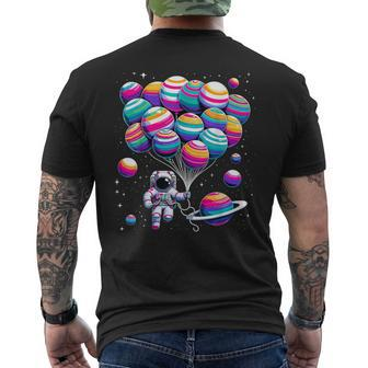 Astronaut Holding Planet Balloons Stem Science Men's T-shirt Back Print - Monsterry UK