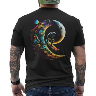 Astronaut Surfing Through Space Universe Galaxy Planets Moon Men's T-shirt Back Print - Monsterry