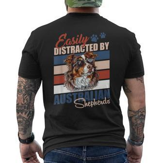 Aussie Easily Distracted By Australian Shepherds Vintage Men's T-shirt Back Print - Monsterry AU
