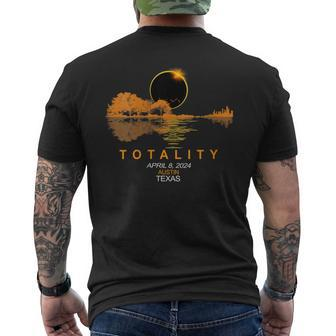 Austin Texas Total Solar Eclipse 2024 Guitar Men's T-shirt Back Print - Seseable