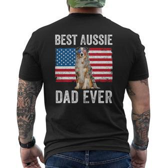 Australian Shepherd Dad American Flag Dog Lover Aussie Dad Mens Back Print T-shirt | Mazezy