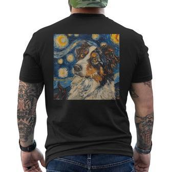 Australian Shepherd Dog Van Gogh Style Starry Night Men's T-shirt Back Print - Monsterry UK