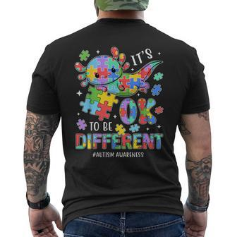 Autism Awareness Cute Axolotl It's Ok To Be Different Men's T-shirt Back Print - Monsterry