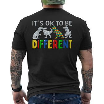 Autism Awareness Dinosaur Kid Boys It's Ok To Be Different Men's T-shirt Back Print - Monsterry