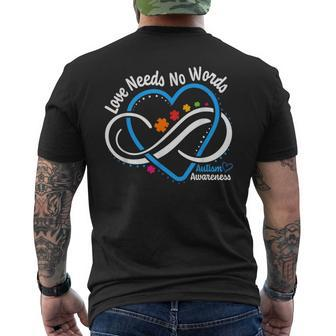 Autism Awareness Love Needs No Words Infinity Heart Autism Men's T-shirt Back Print - Monsterry UK