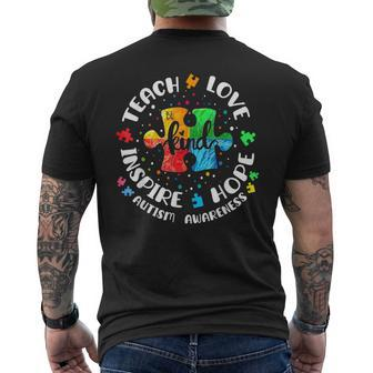 Autism Awareness Teach Hope Love Inspire Teacher Men's T-shirt Back Print - Seseable