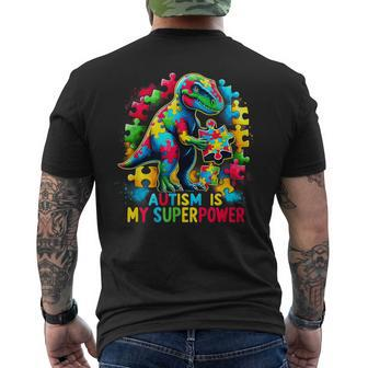 Autism Is My Superpower Autism Kid Colorful Puzzle Dinosaur Men's T-shirt Back Print | Mazezy