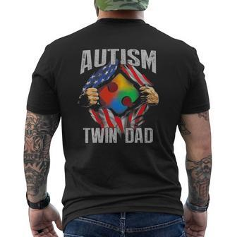 Autism Twin Dad American Flag Autism Awareness Mens Back Print T-shirt | Mazezy