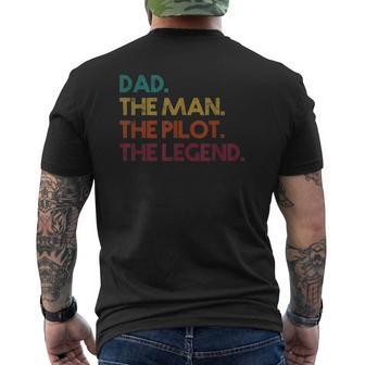 Aviation Retro Style Dad The Man Pilot Legend Dad Mens Back Print T-shirt | Mazezy