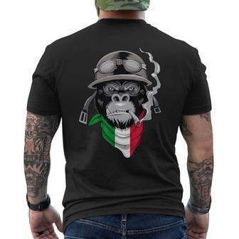 Aviator-Gorilla Grafik-Kurzärmliges Herren-T-Kurzärmliges Herren-T-Shirt, Italienisches Flaggen-Schal Design, Schwarz - Seseable