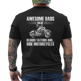Awesome Dad Have Beard Tattoos Ride Motorcycles Father's Day Mens Back Print T-shirt | Mazezy