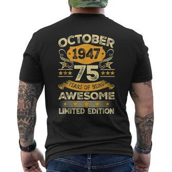 Awesome Since October 1947 75 Years Old 75Th Birthday Mens Back Print T-shirt - Thegiftio