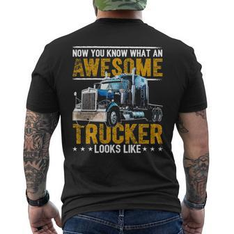 Awesome Trucker American Flag Truck Driver Trucker Hat Men's T-shirt Back Print | Mazezy AU