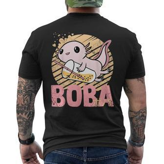 Axolotl Anime Retro Sunset Japanese Writing Boba Bubble Tea Men's T-shirt Back Print - Thegiftio UK
