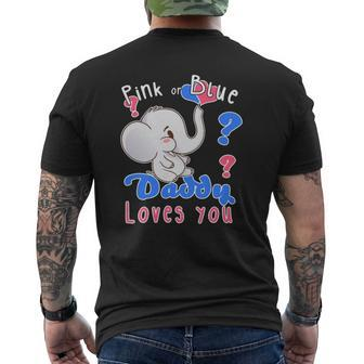 Baby Elephant Pink Blue Daddy Loves You Gender Reveal Baby Mens Back Print T-shirt | Mazezy