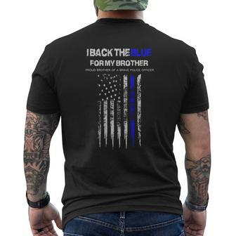 I Back The Blue For My Brother Thin Blue Line Police Support Mens Back Print T-shirt - Seseable