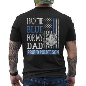 I Back The Blue For My Dad Proud Police Son Thin Blue Line Men's T-shirt Back Print - Monsterry CA