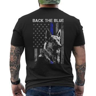 Back The Blue Thin Blue Line Flag K-9 German Shepherd Police Men's T-shirt Back Print - Monsterry