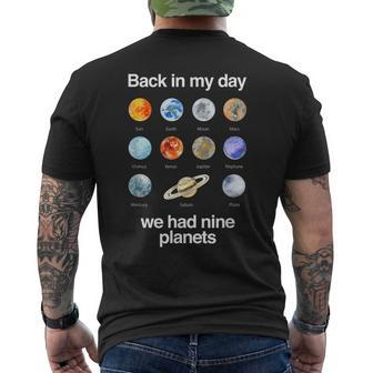 Back In My Day We Had Nine Planets Science Men's T-shirt Back Print - Seseable