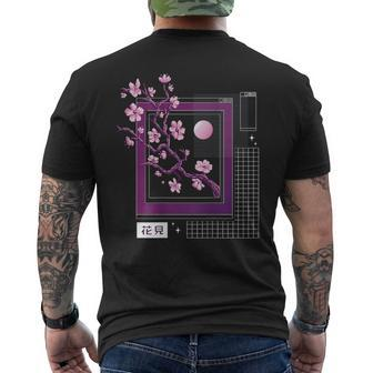 Back Print Techno Vaporwave Japanese Sakura Cherry Blossom Men's T-shirt Back Print - Seseable