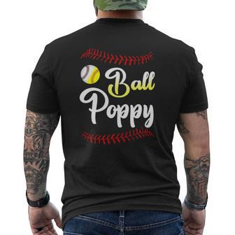 Ball Poppy Love Softball Baseball Player Mens Back Print T-shirt | Mazezy