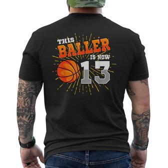 This Baller Is Now 13 Basketball 13Th Birthday Party Men's T-shirt Back Print - Seseable